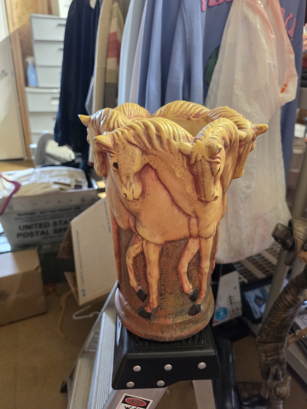 AT-1 Ceramic Horse-Relief Accent Vase in Warm Yellow-Orange